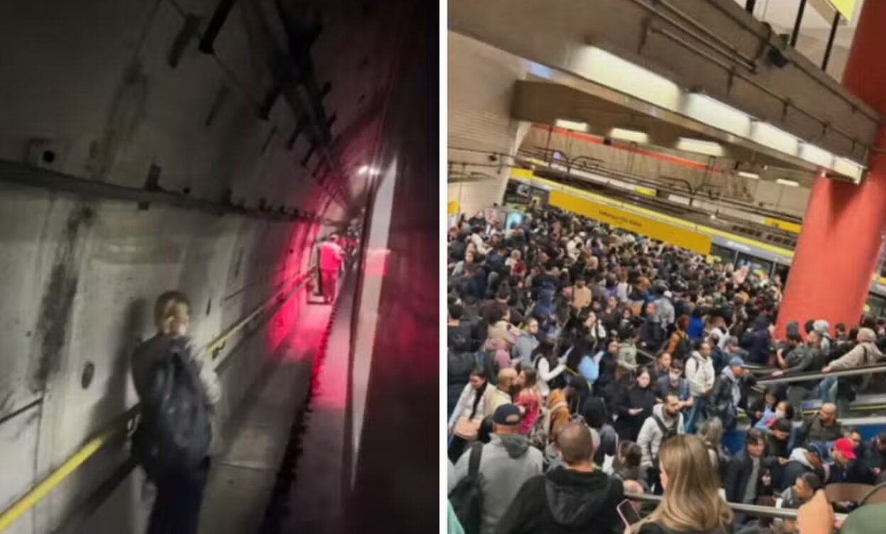 Falha elétrica na Linha 4-Amarela deixa trens no escuro e passageiros caminham nos túneis