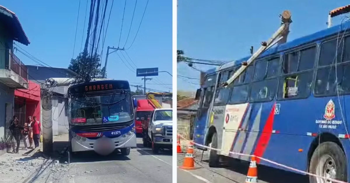 Ônibus da Radial Transporte derruba poste em principal avenida em Mogi das Cruzes
