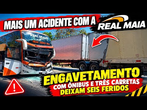 Real maia de novo: engavetamento com ônibus e três carretas deixa seis feridos